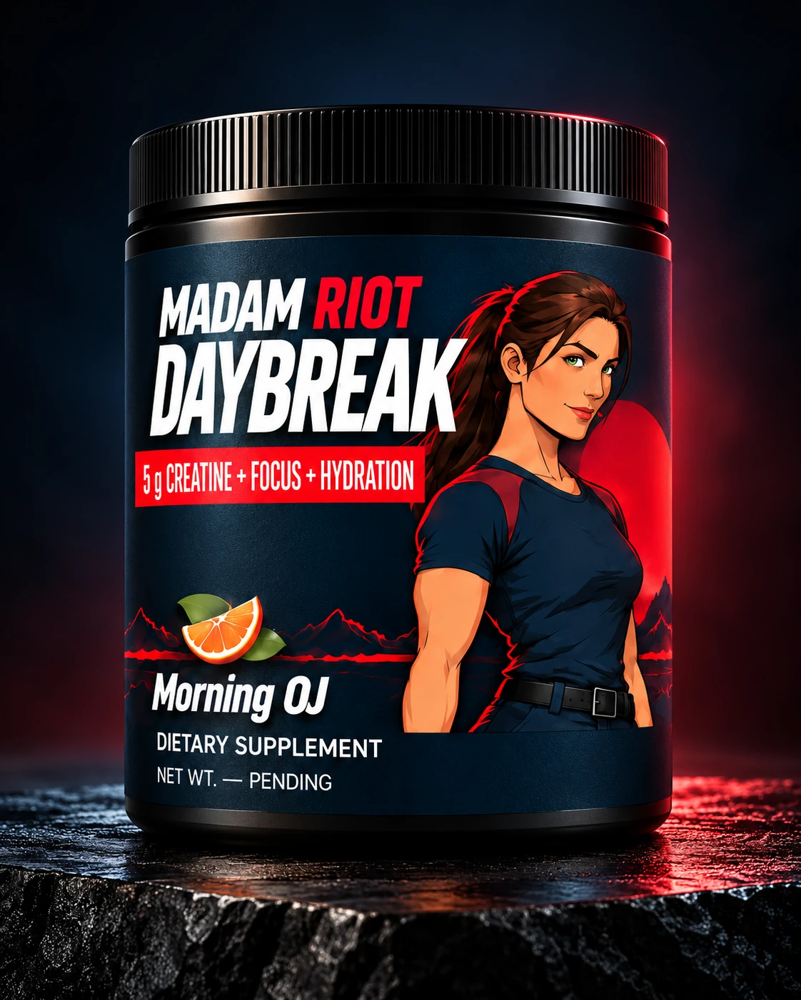 Daybreak Morning OJ tub by Madam Riot, photographed against a dark studio background
